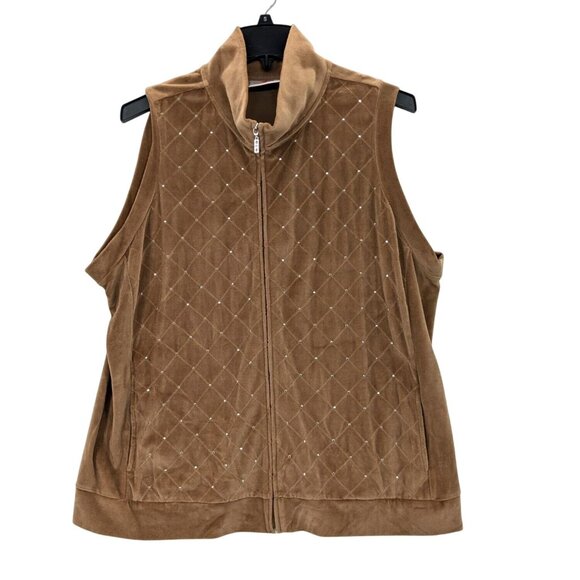 Quacker Factory Velvet Quilted Vest Women Size 2X Zip Up Rhinestone Western Cozy - Picture 1 of 7